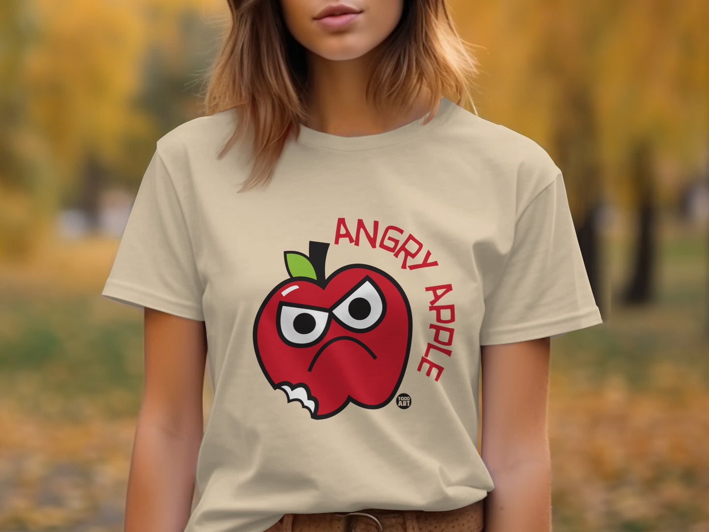 Angry Apple Graphic Tee with Fun Cartoon Character
