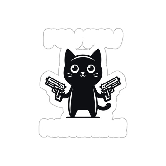 Cat Holding Guns Cute Humor Sticker for Laptops or Cars