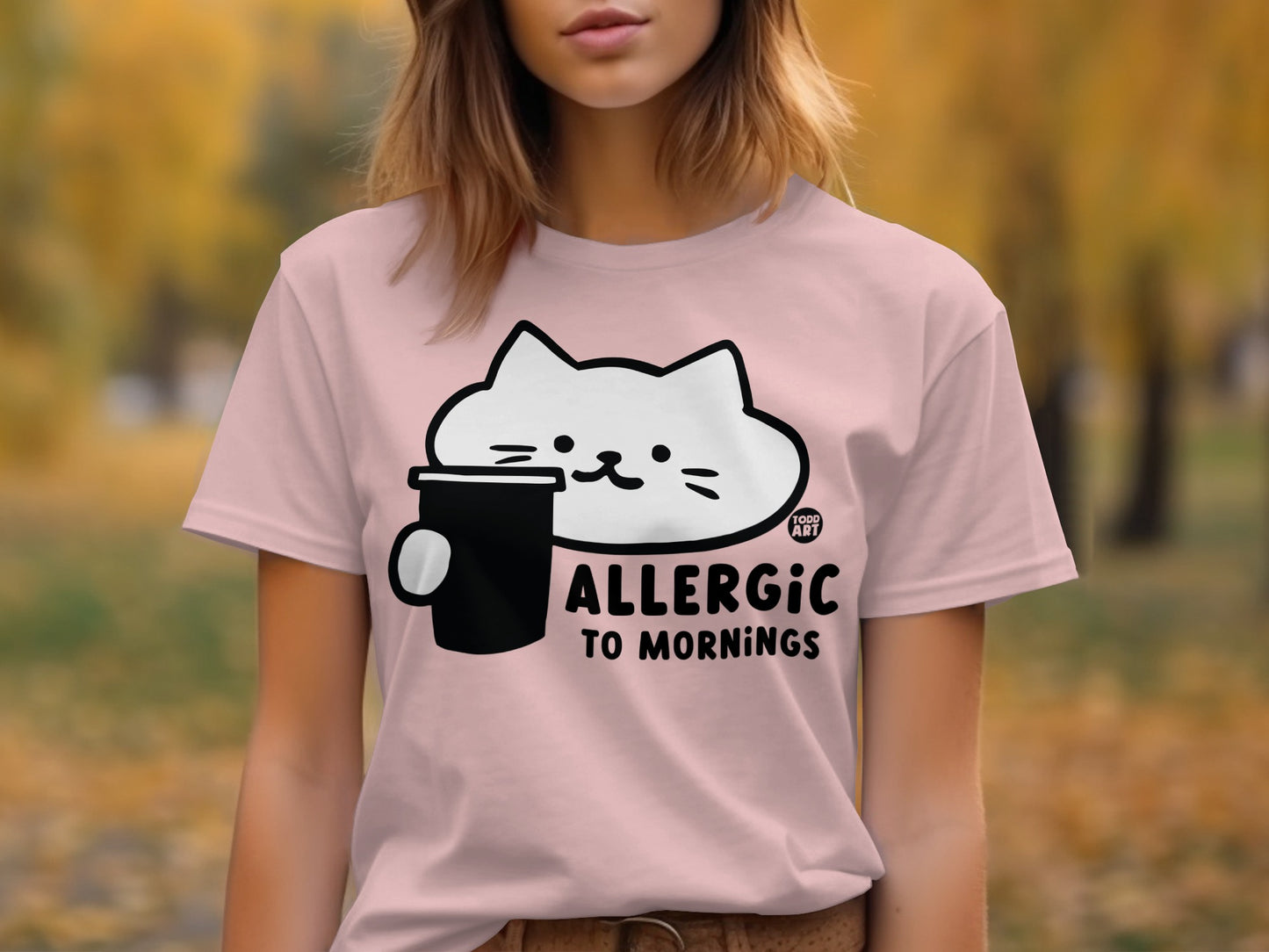 Cute Cat Allergic To Mornings Graphic T-shirt