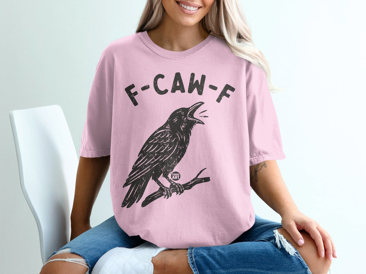 F-CAW-F Funny Crow Graphic Tee Shirt Casual Wear