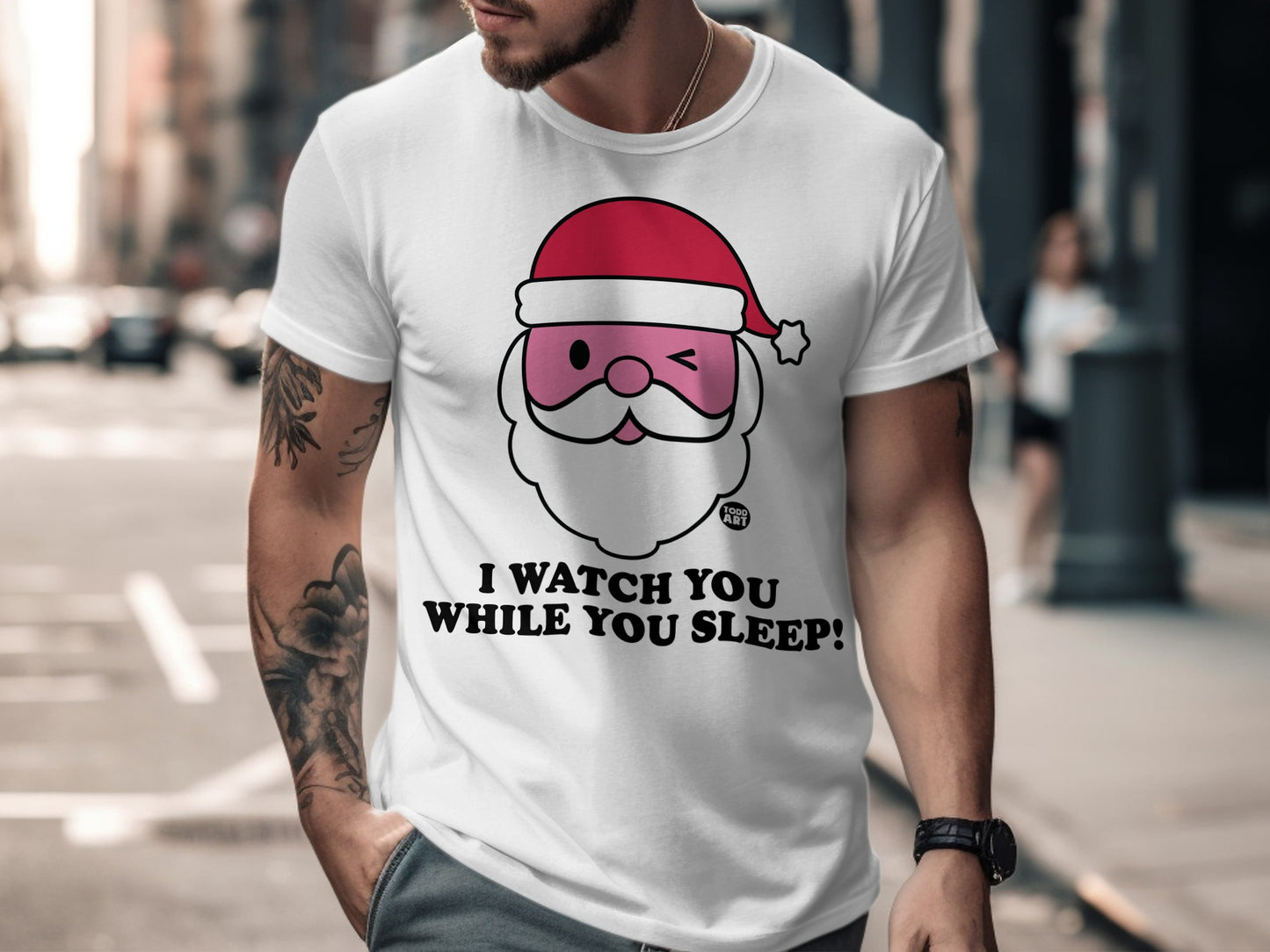 Funny Santa Claus I Watch You While You Sleep T-Shirt