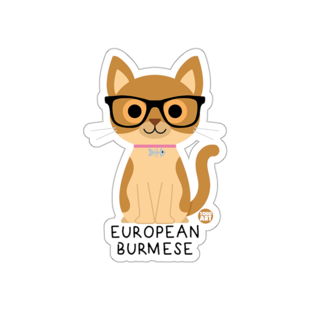 European Burmese Cat with Glasses Sticker for Laptops