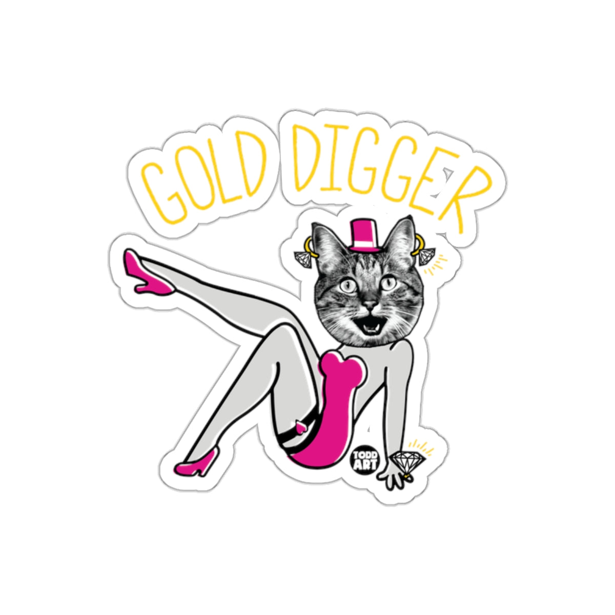 Gold Digger Cat with Human Body Sticker Design