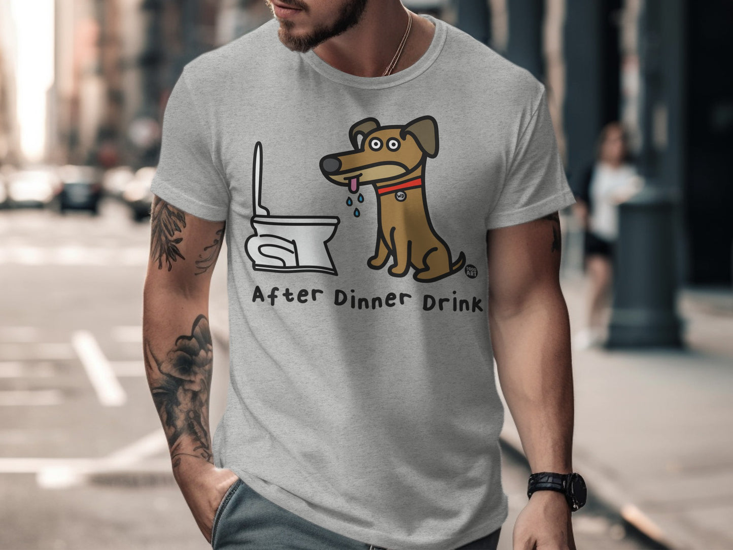 Funny After Dinner Drink Dog Illustration T-Shirt
