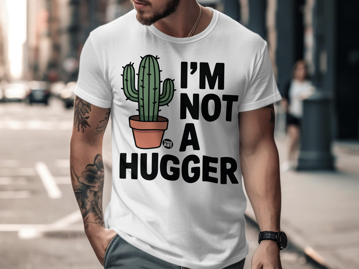 I'm Not A Hugger Cactus Print Tee Shirt