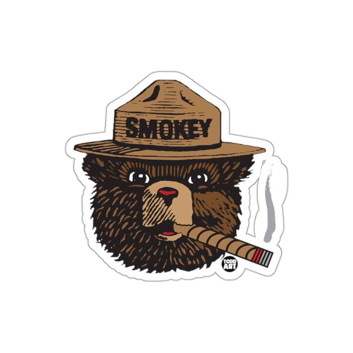 Cartoon Smokey Bear with Cigar Todd Art Logo sticker