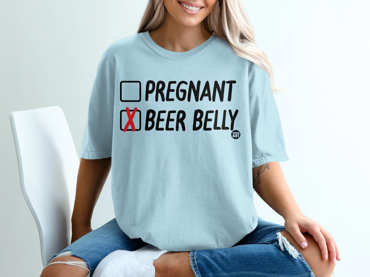 Pregnant or Beer Belly Funny Graphic T-Shirt Product