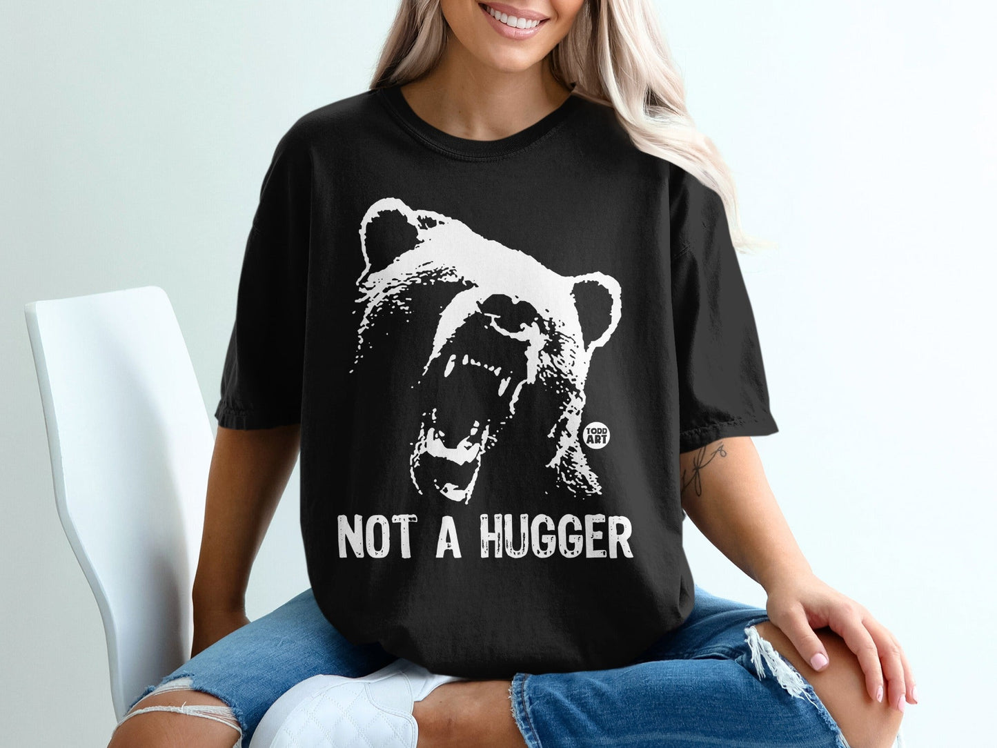 Not A Hugger Angry Bear Graphic Print T-shirt