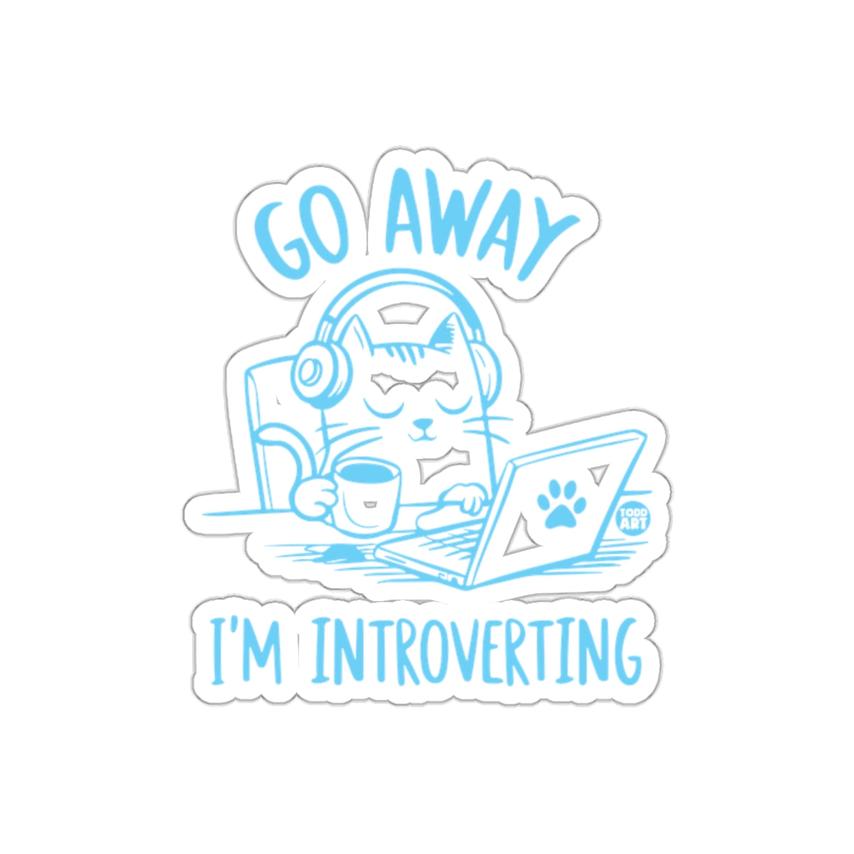 Go Away I'm Introverting Cat On Laptop Headphones sticker
