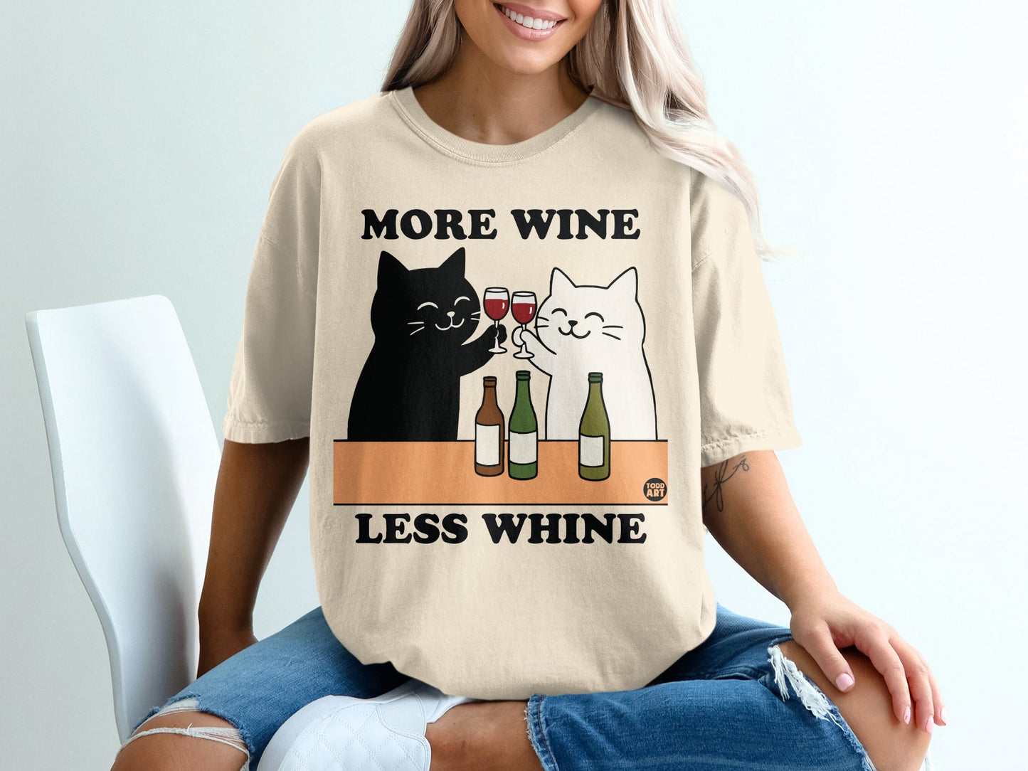 More Wine Less Whine Cute Cats Drinking T-shirt