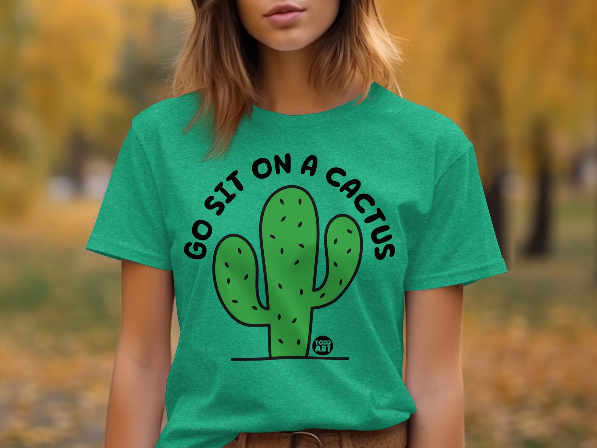 Go Sit on a Cactus Funny Graphic Green T-shirt