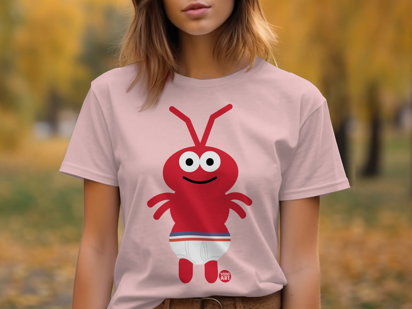 Cute Red Ant Character with White Boxer T-Shirt