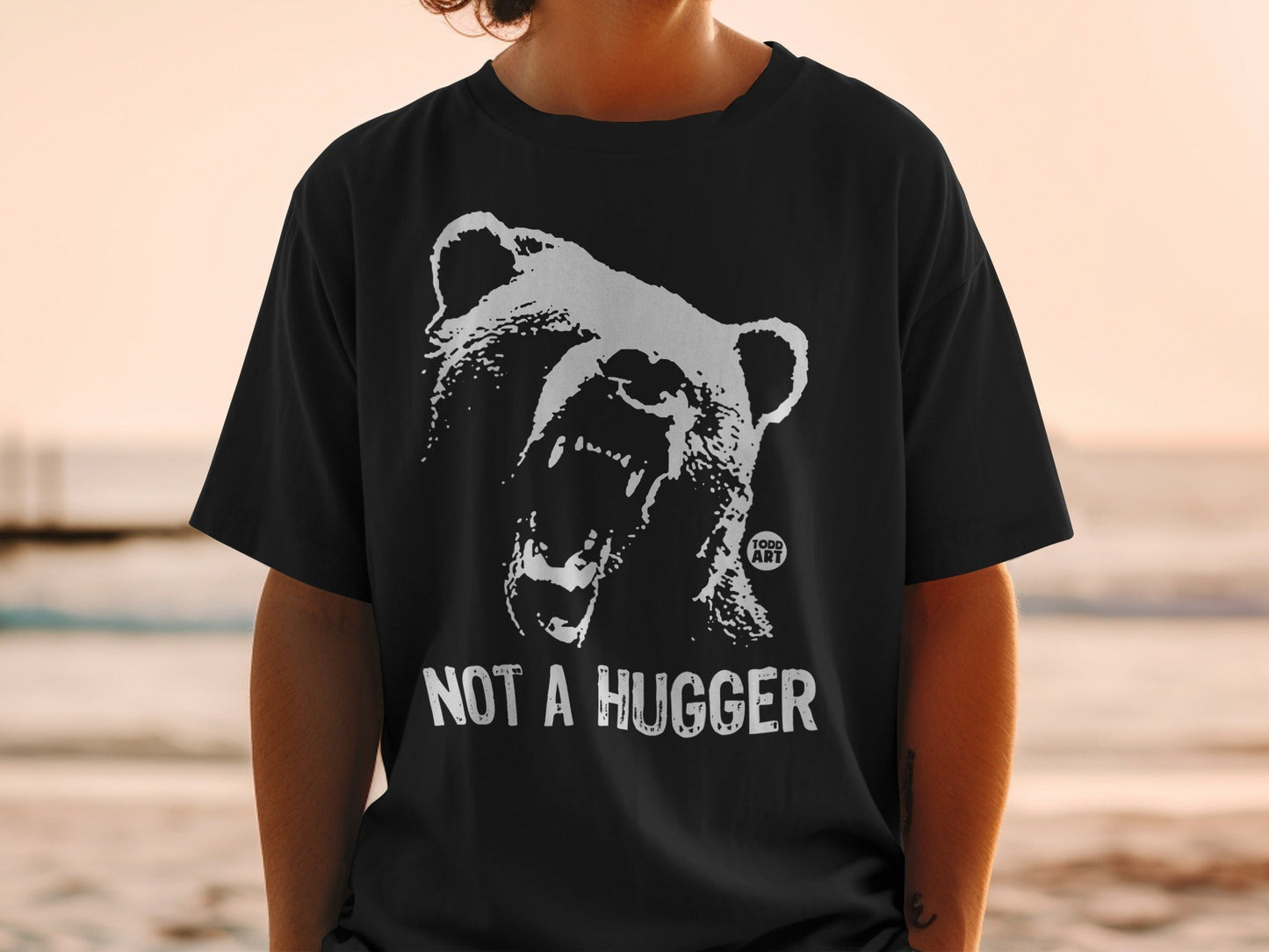 Not A Hugger Bear Print Graphic Tee for Casual Wear