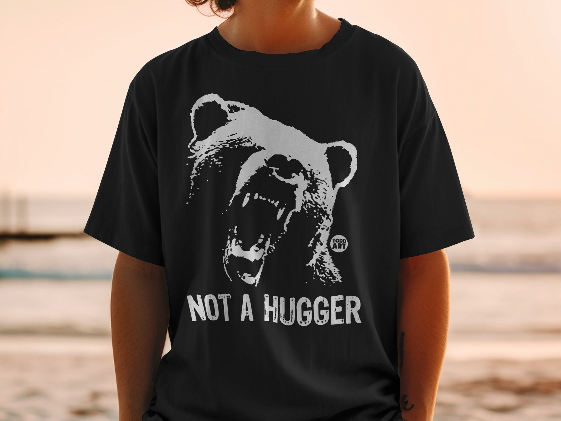 Not A Hugger Bear Print Graphic Tee for Casual Wear