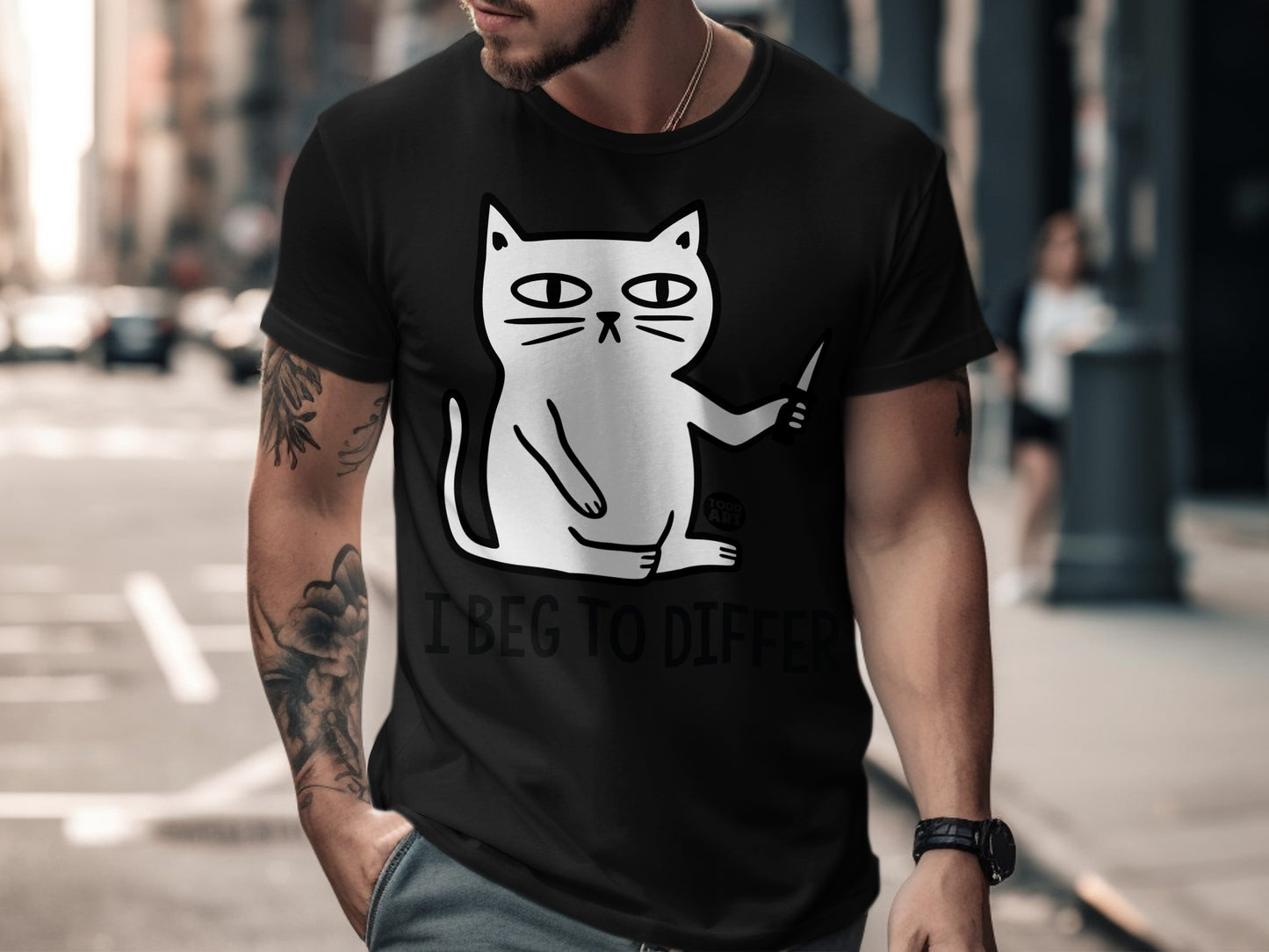 I Beg To Differ Cat with Knife Funny Graphic T-shirt