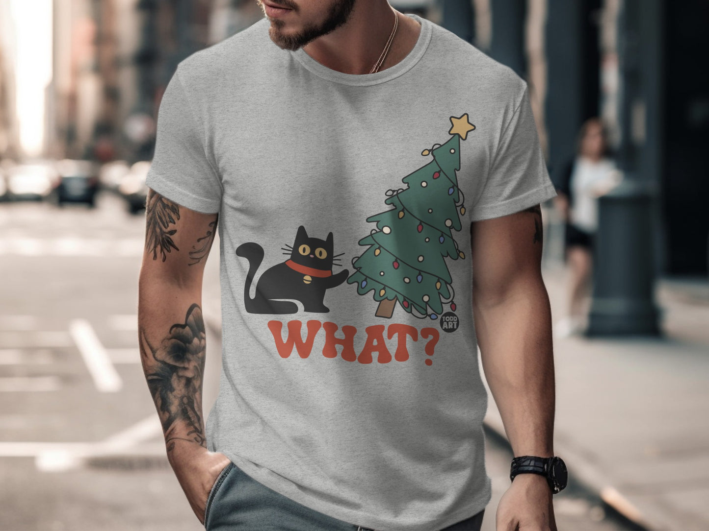 Funny Cat and Christmas Tree What T-shirt