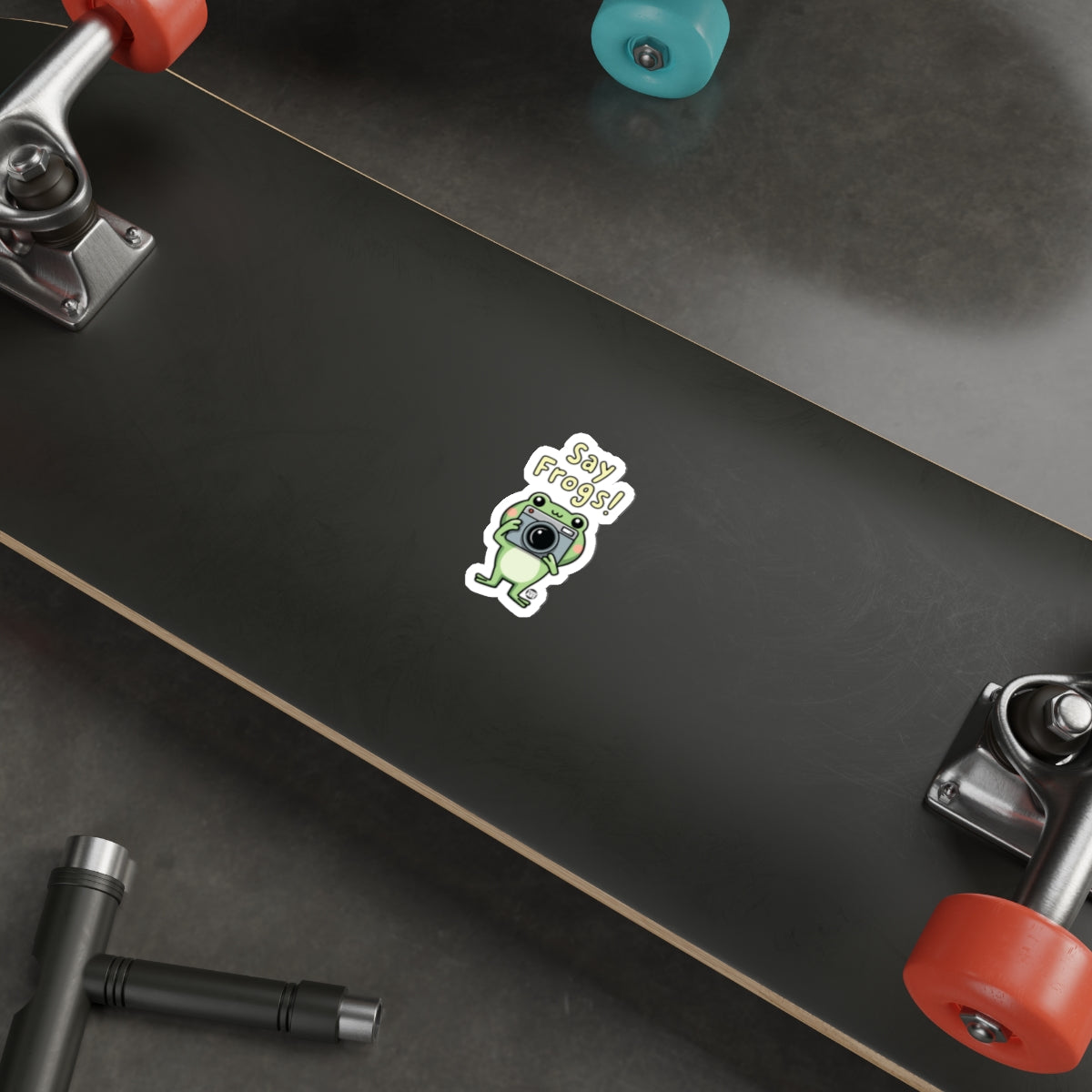 Cartoon Frog Say Frogs Sticker on Skateboard Product