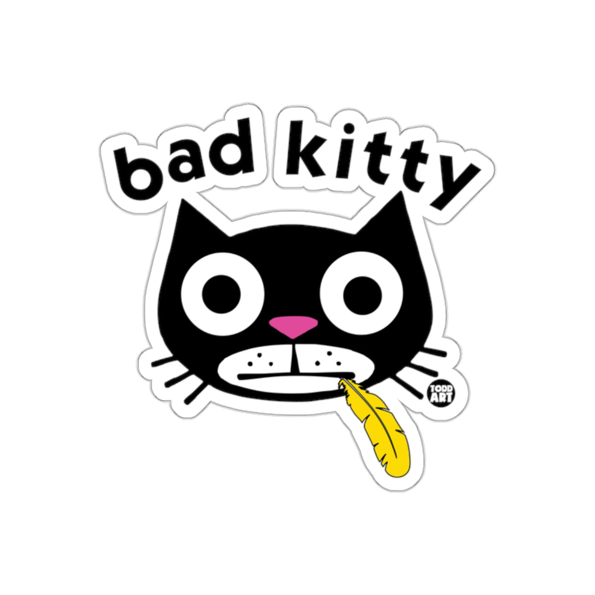 Quirky Bad Kitty With Feather Mouth Artistic sticker
