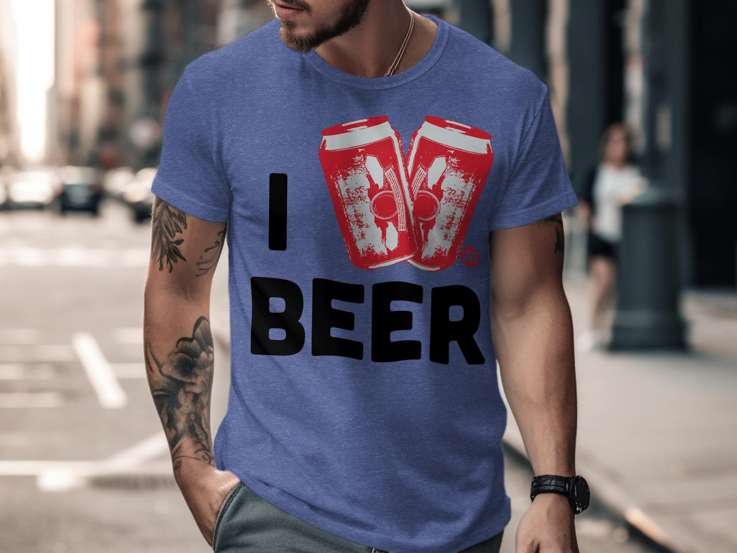 Fun Blue I Beer Graphic Tee Casual Wear T-Shirt