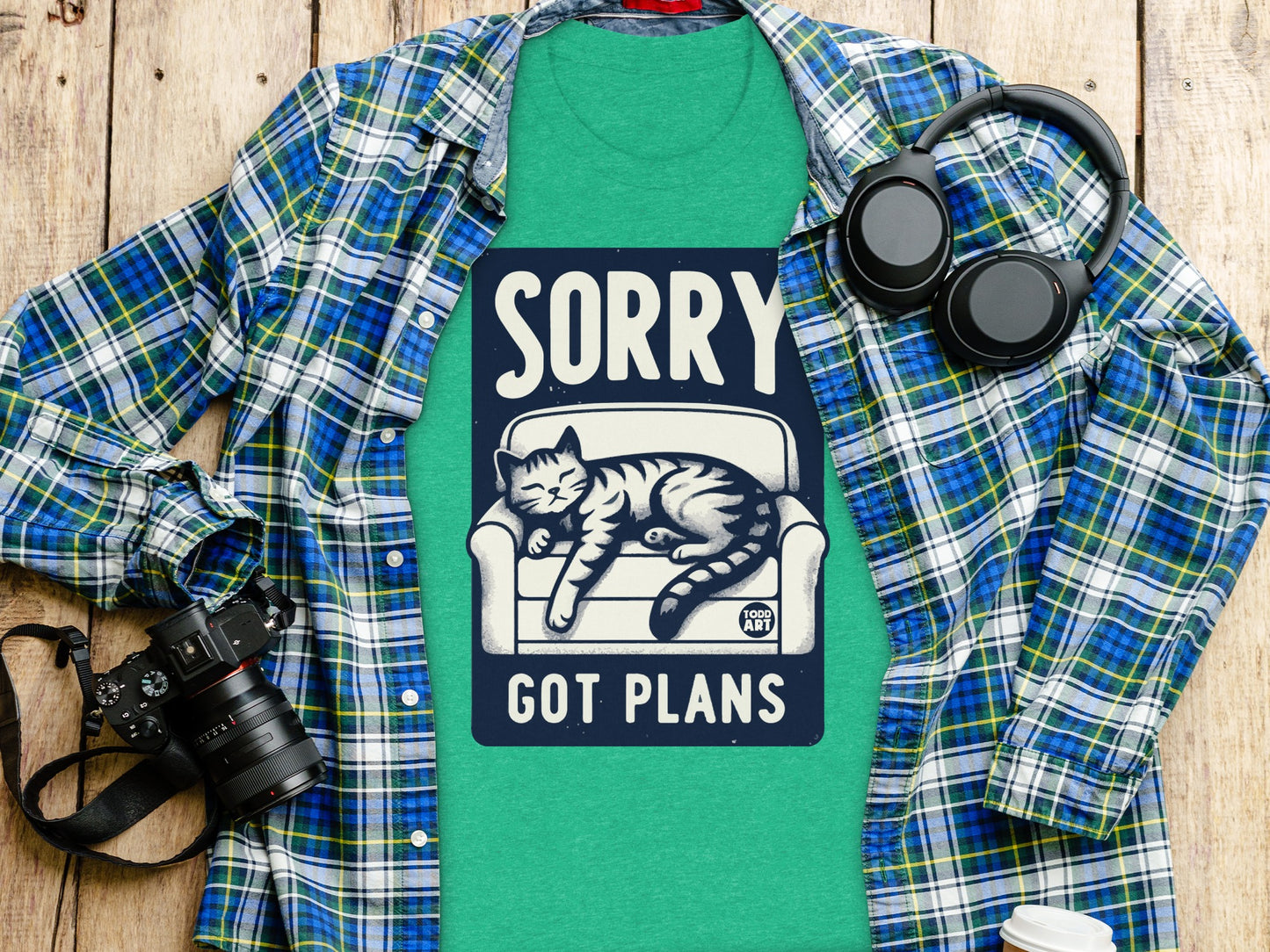 Sorry Got Plans Cat Couch Graphic T-shirt