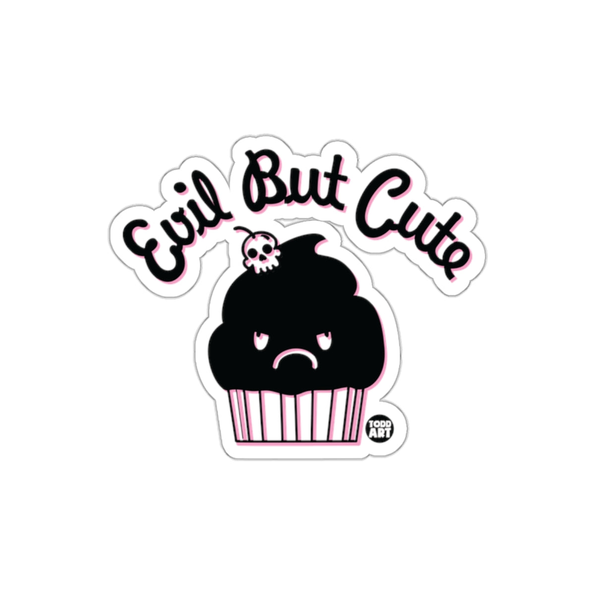 Evil But Cute Skull Cupcake Sticker