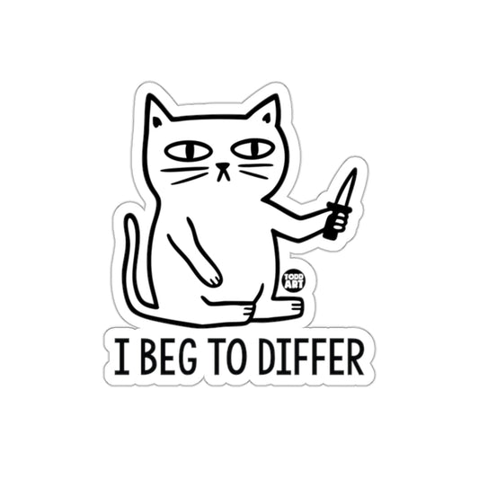 I Beg To Differ Funny Cat Holding Knife sticker