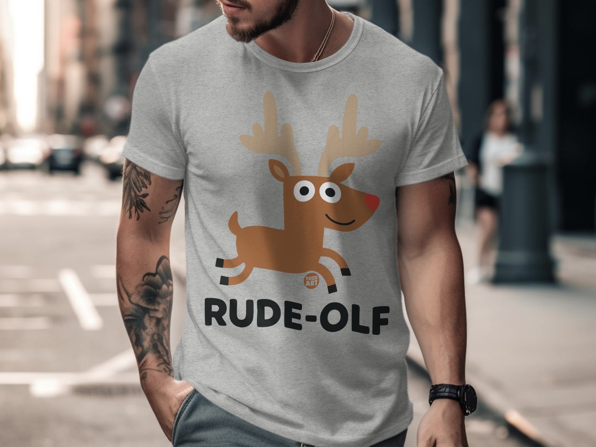 Funny Rude-Olf Reindeer Graphic Tee Shirt