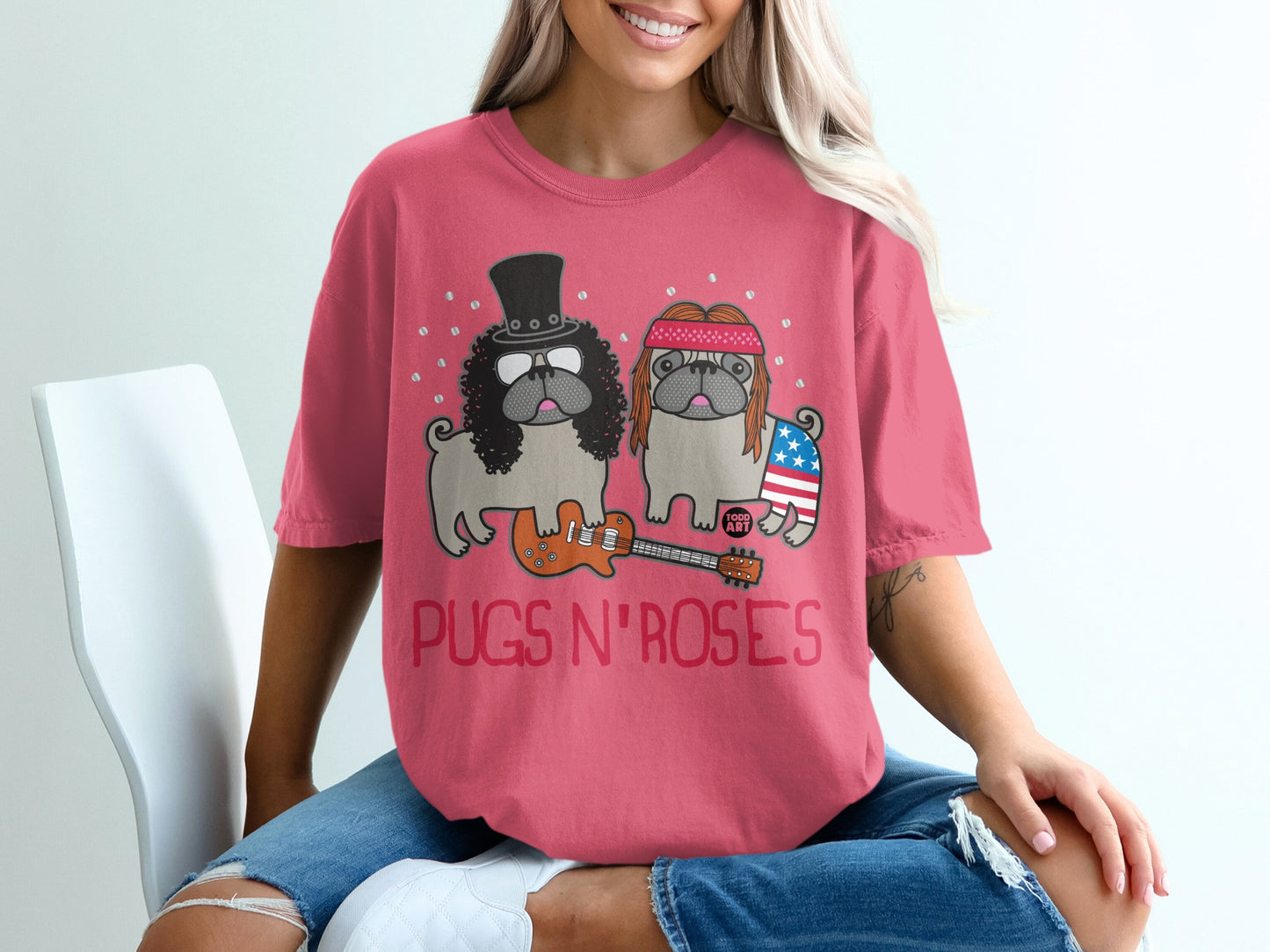 Pugs N' Roses Graphic Tee Perfect for Dog Lovers