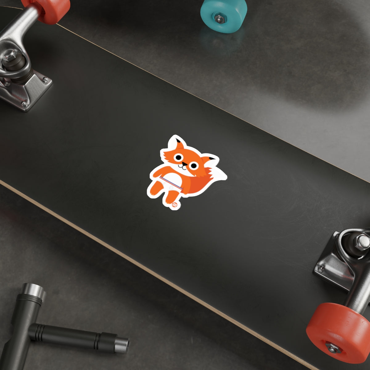 Cute Orange Fox Character on Skateboard Sticker