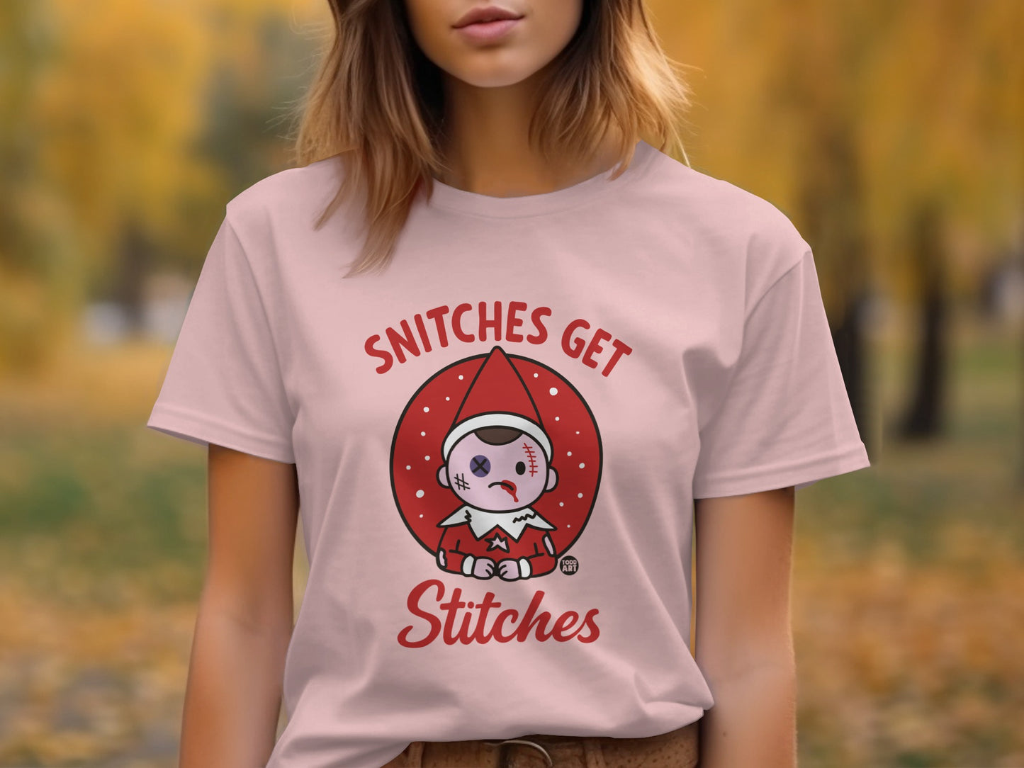 Snitches Get Stitches Adorable Elf Graphic T-shirt