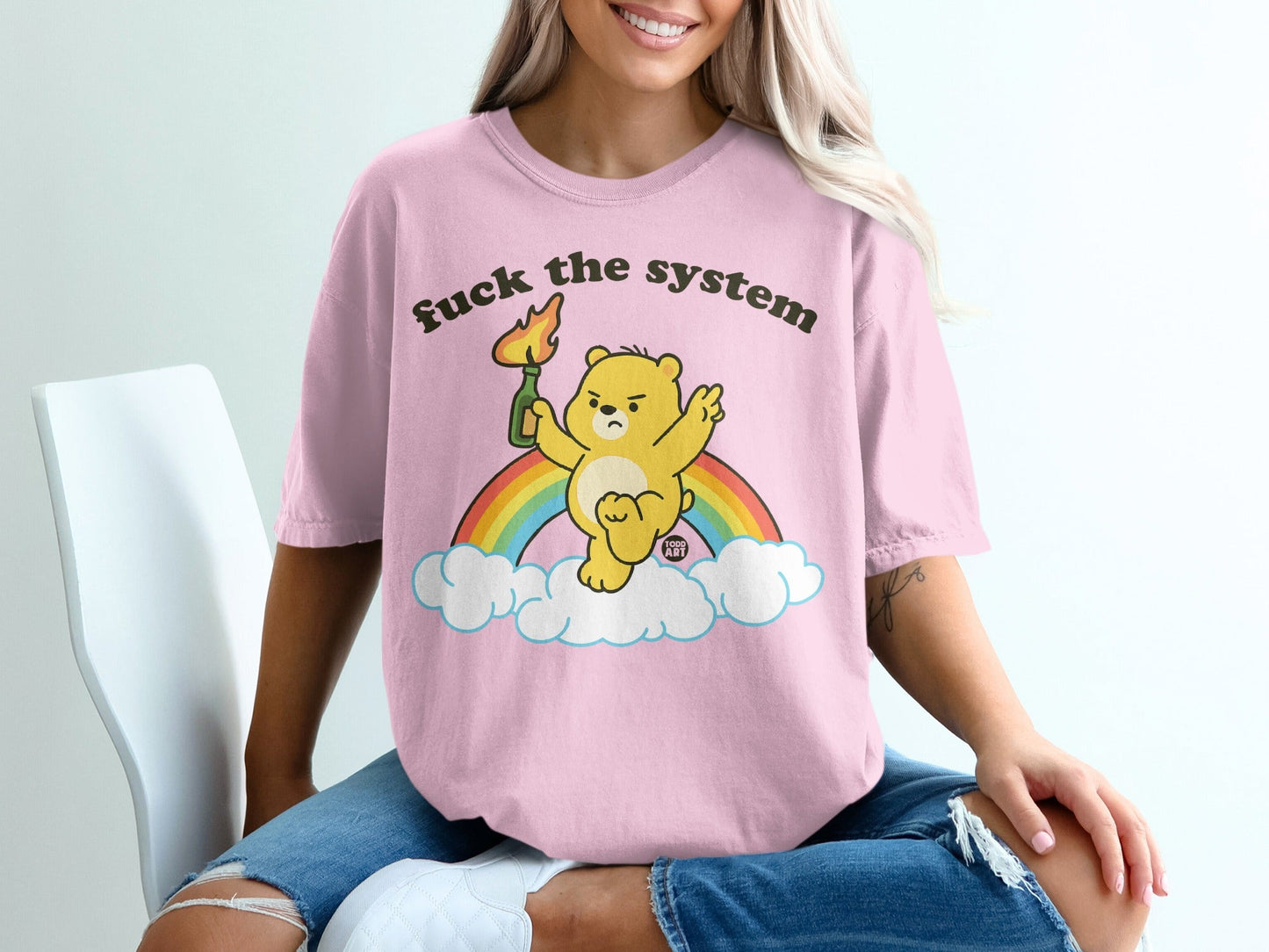 Fuck The System Bear with Molotov Graphic Shirt