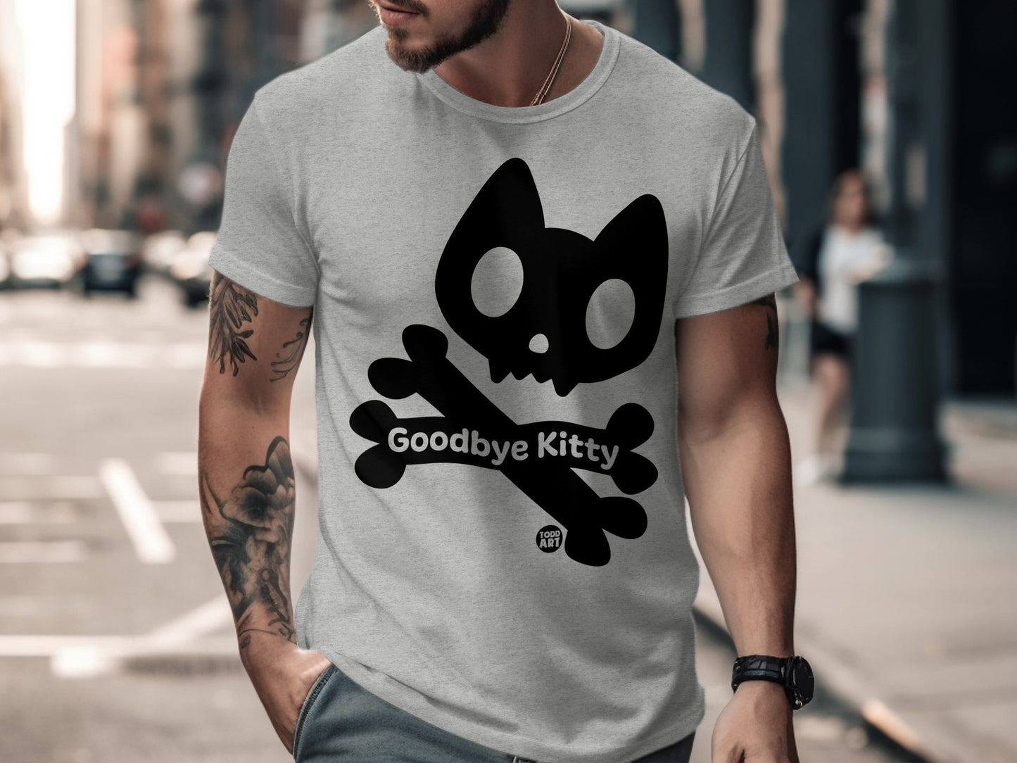 Goodbye Kitty Skull and Bones Graphic T-Shirt