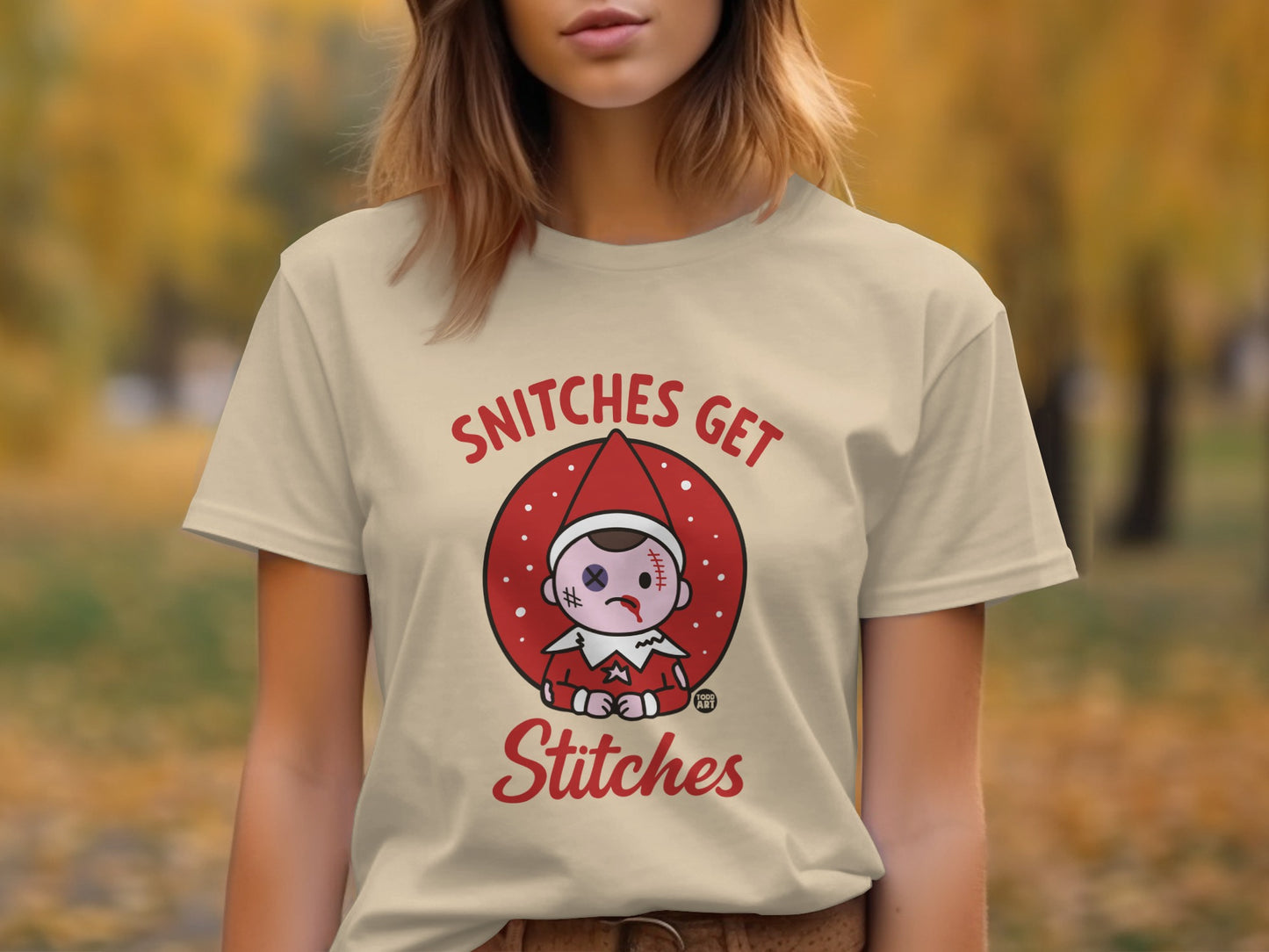 Snitches Get Stitches Elf Illustration T-shirt