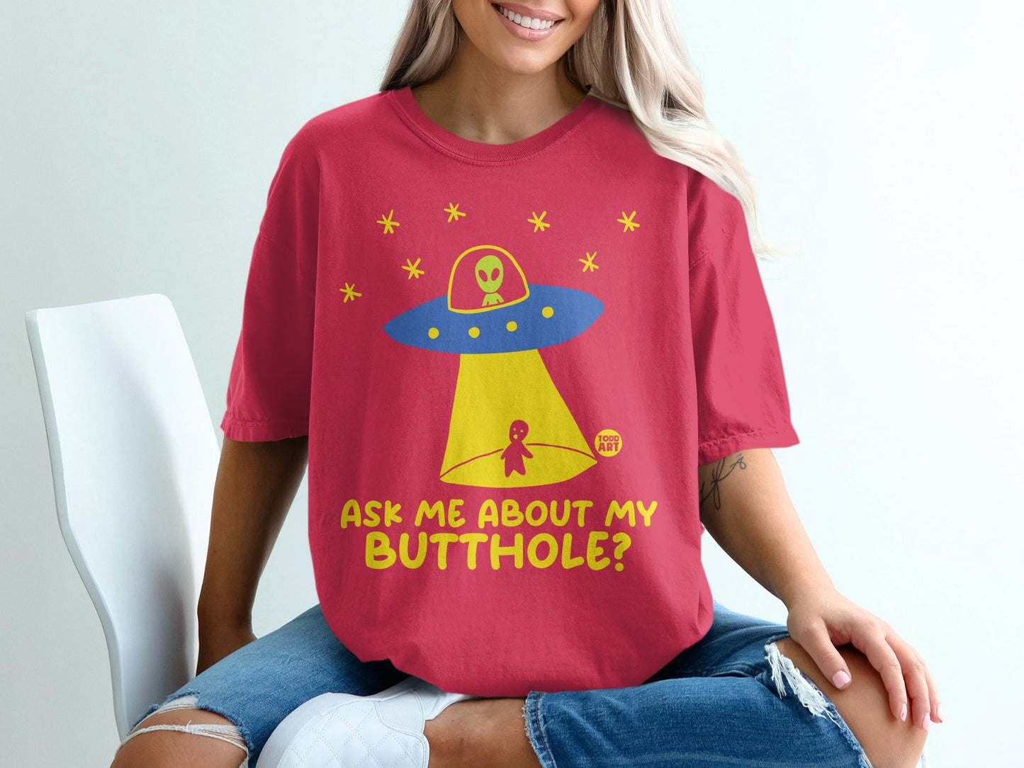 Ask Me About My Butthole Alien UFO Graphic Tee