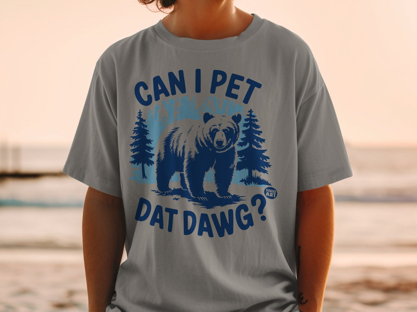 Can I Pet Dat Dawg Bear Design Shirt Fun Text Tee