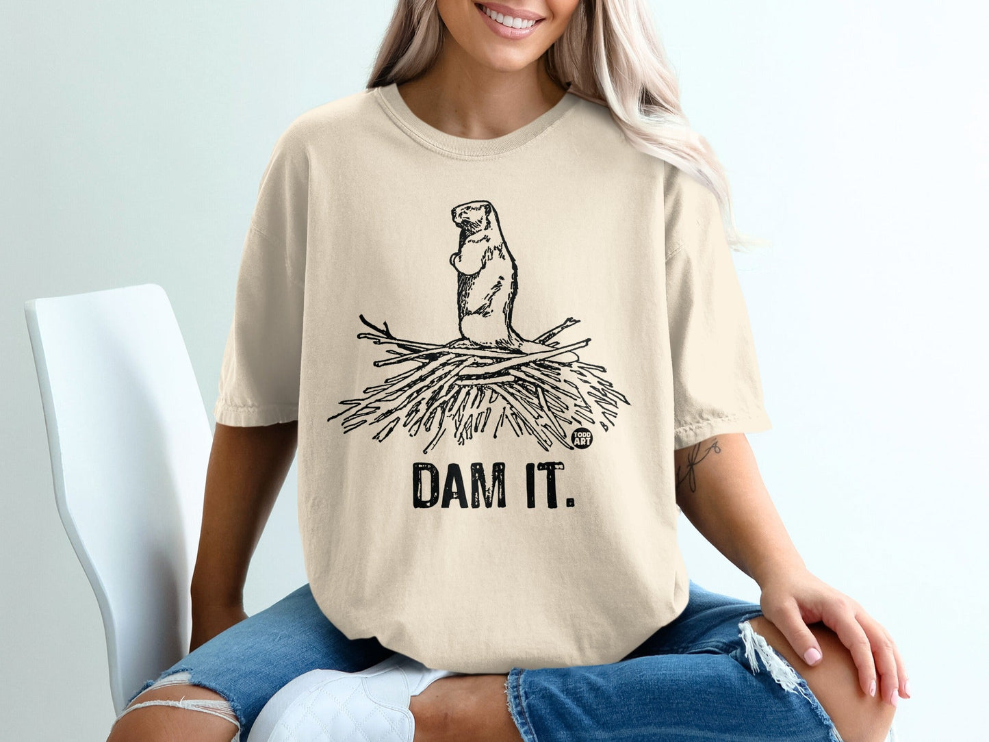 Funny Dam It Beaver Graphic Tee Shirt for Casual Look