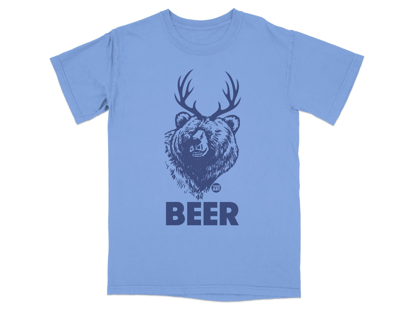 Funny Bear with Antlers Beer Graphic T-Shirt Design