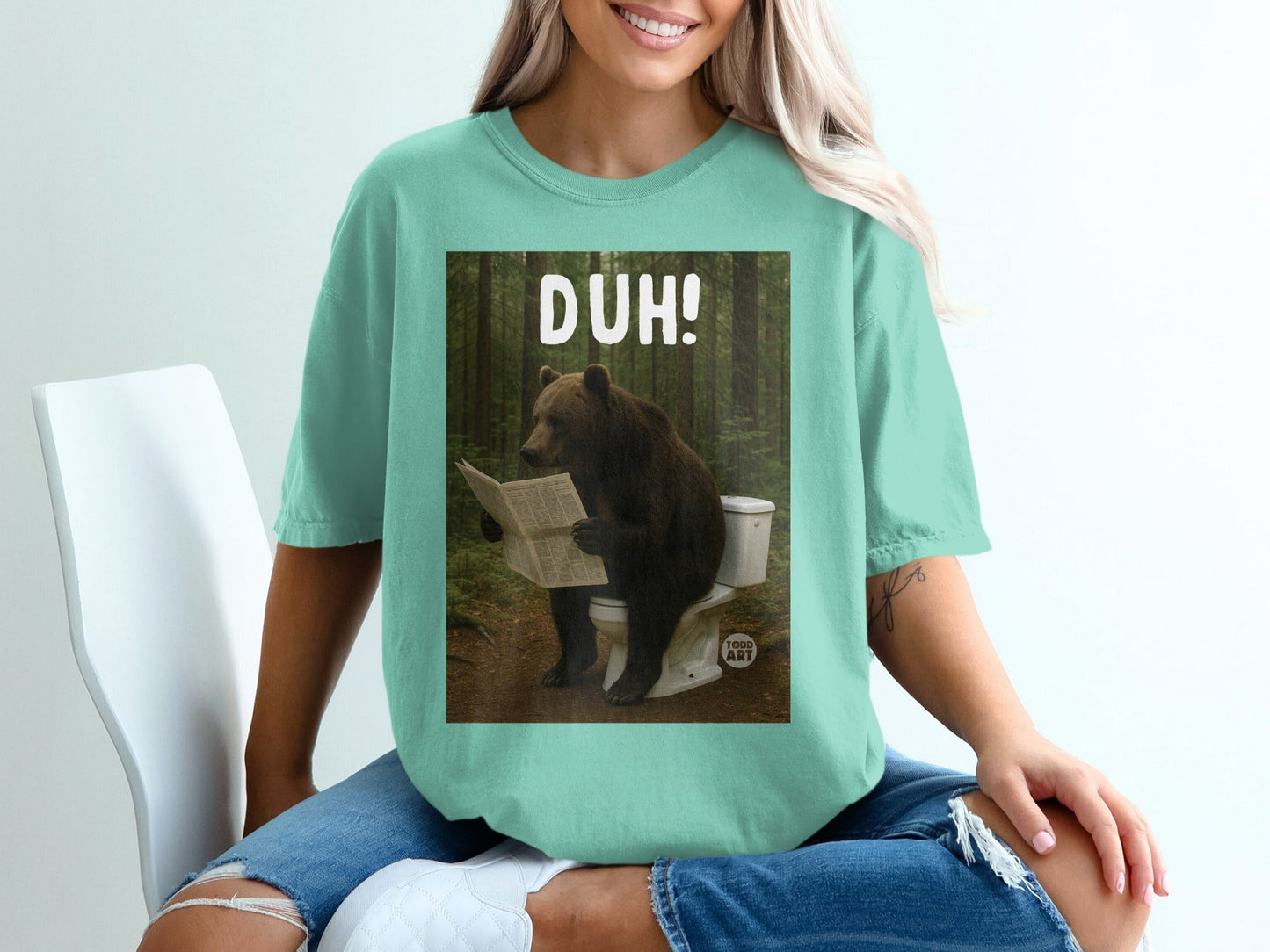 Funny Bear on Toilet with Newspaper Graphic T-Shirt