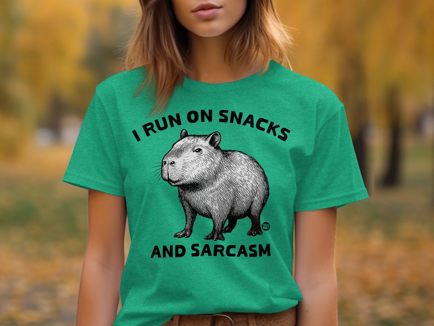 I Run On Snacks And Sarcasm Capybara Tee Shirt
