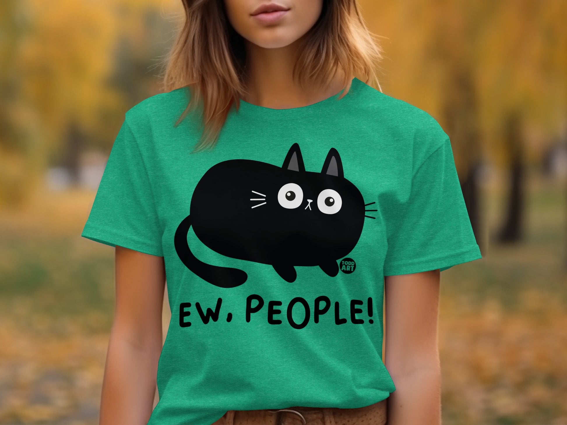 Ew People Funny Cat Design Green T-Shirt