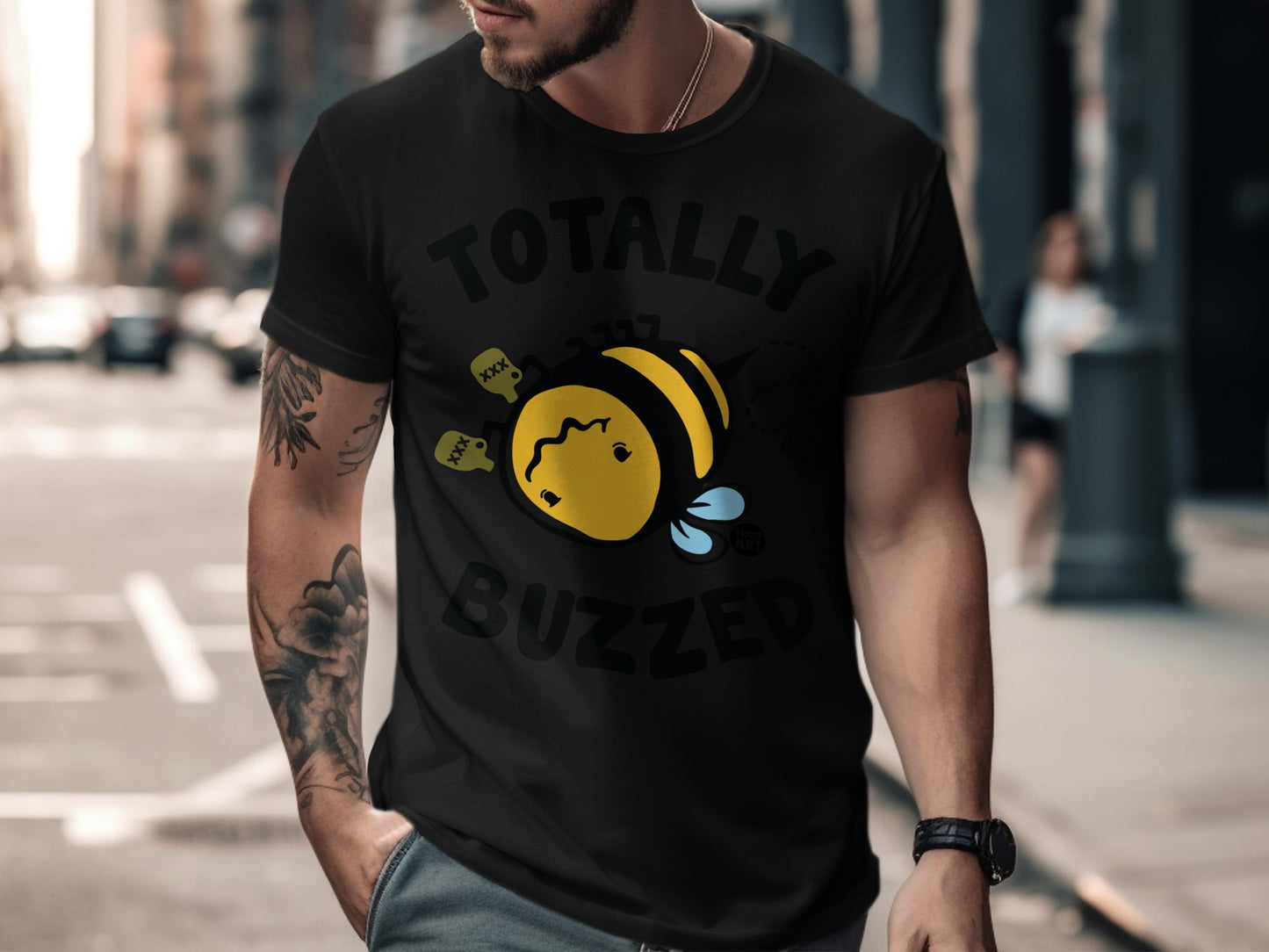 Totally Buzzed Bee Graphic Print Black T-Shirt