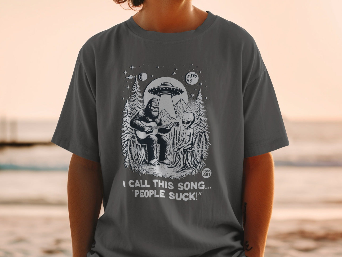 Alien and Sasquatch Playing Guitar Funny Quote Shirt