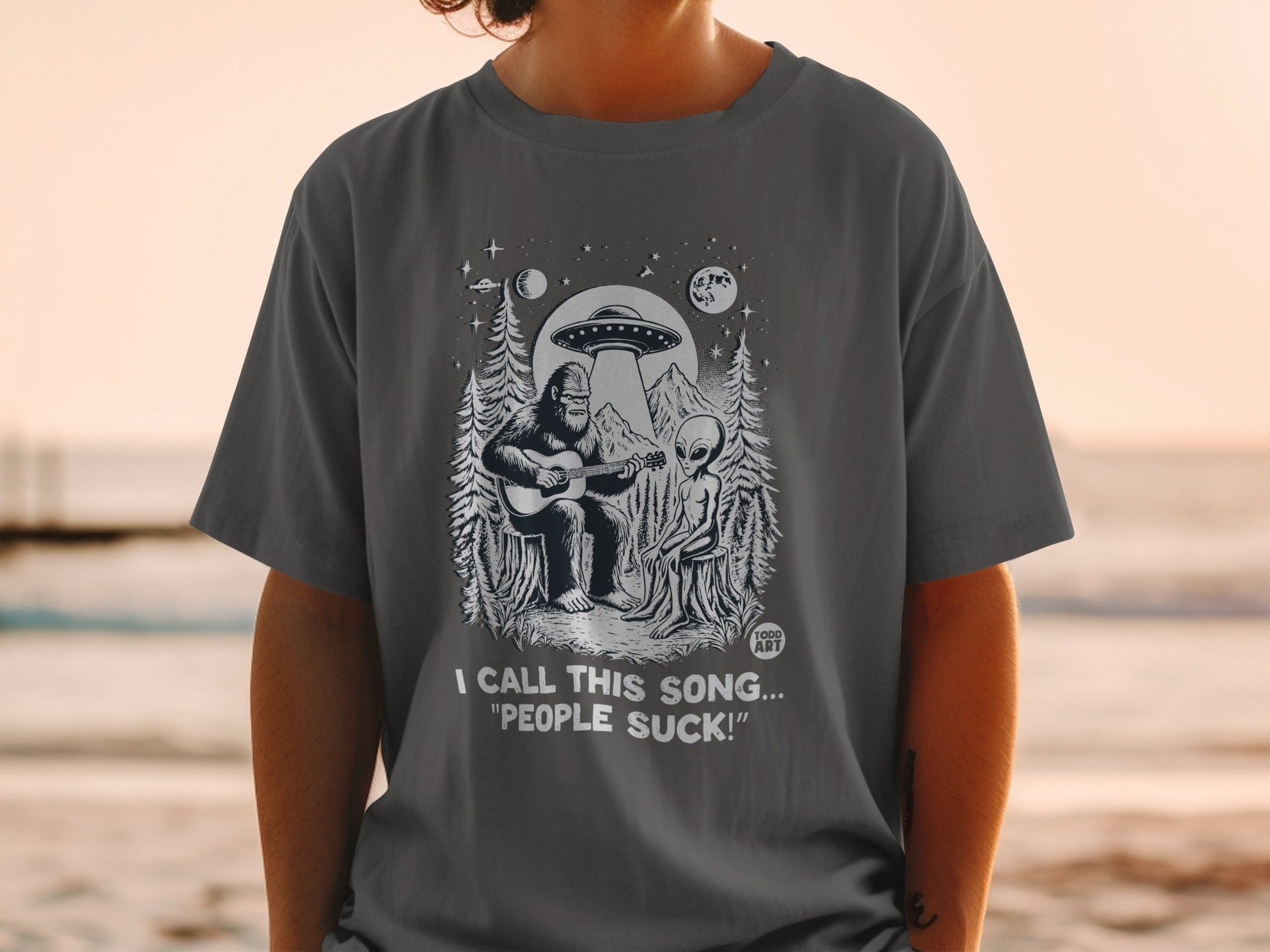 Alien and Sasquatch Playing Guitar Funny Quote Shirt