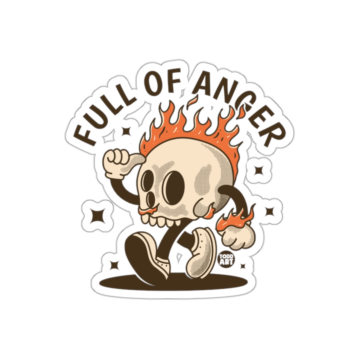 Full Of Anger Cartoon Skull With Flames Design sticker