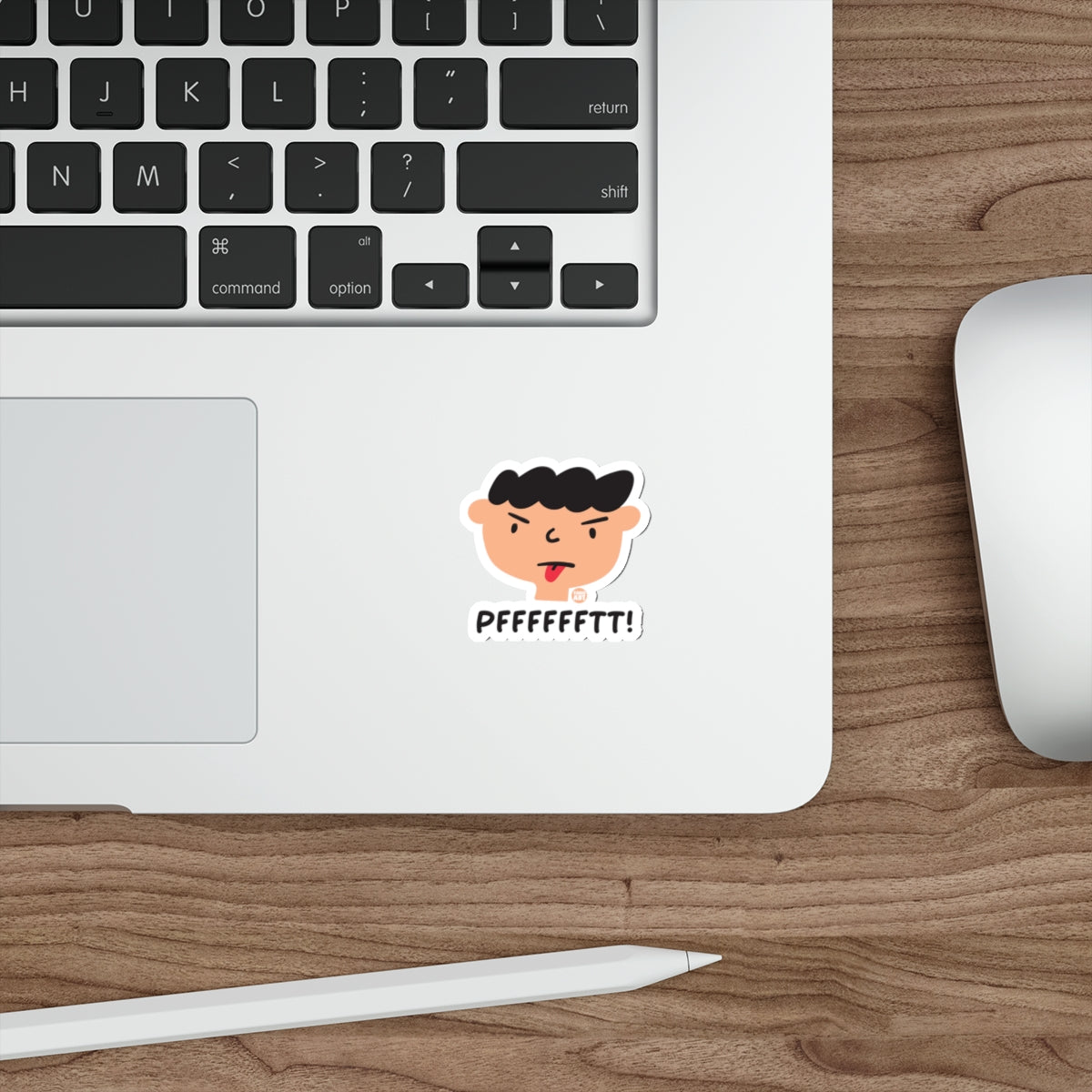 Funny Cartoon Face Sticker with PFFFFFTTT! Text Image