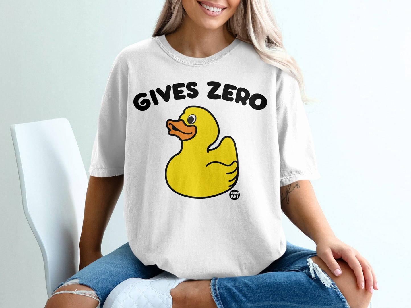 Gives Zero Funny Rubber Duck Oversized Graphic Tee