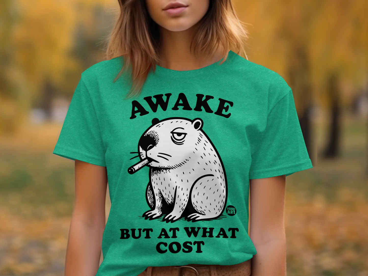 Awake But At What Cost Funny Graphic Tee