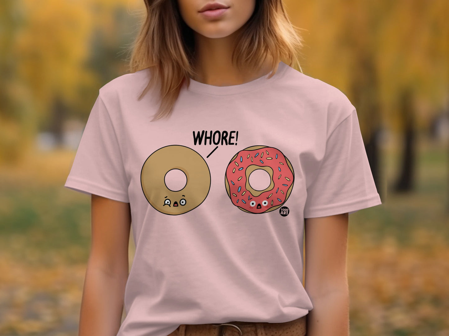 Funny Donut Character Print T-Shirt Whore Design