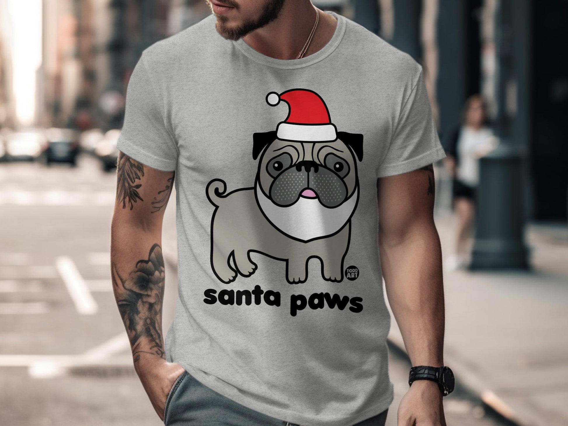 Santa Paws Cute Pug Christmas Graphic T-Shirt product