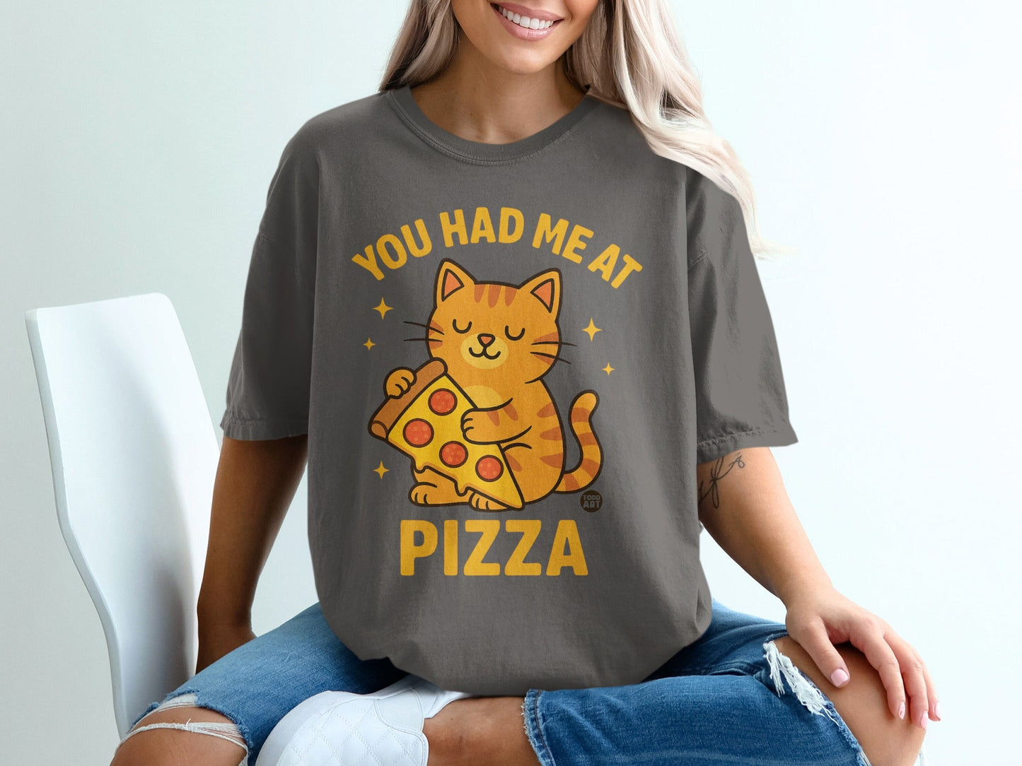 You had me at pizza cat graphic on charcoal grey t-shirt.